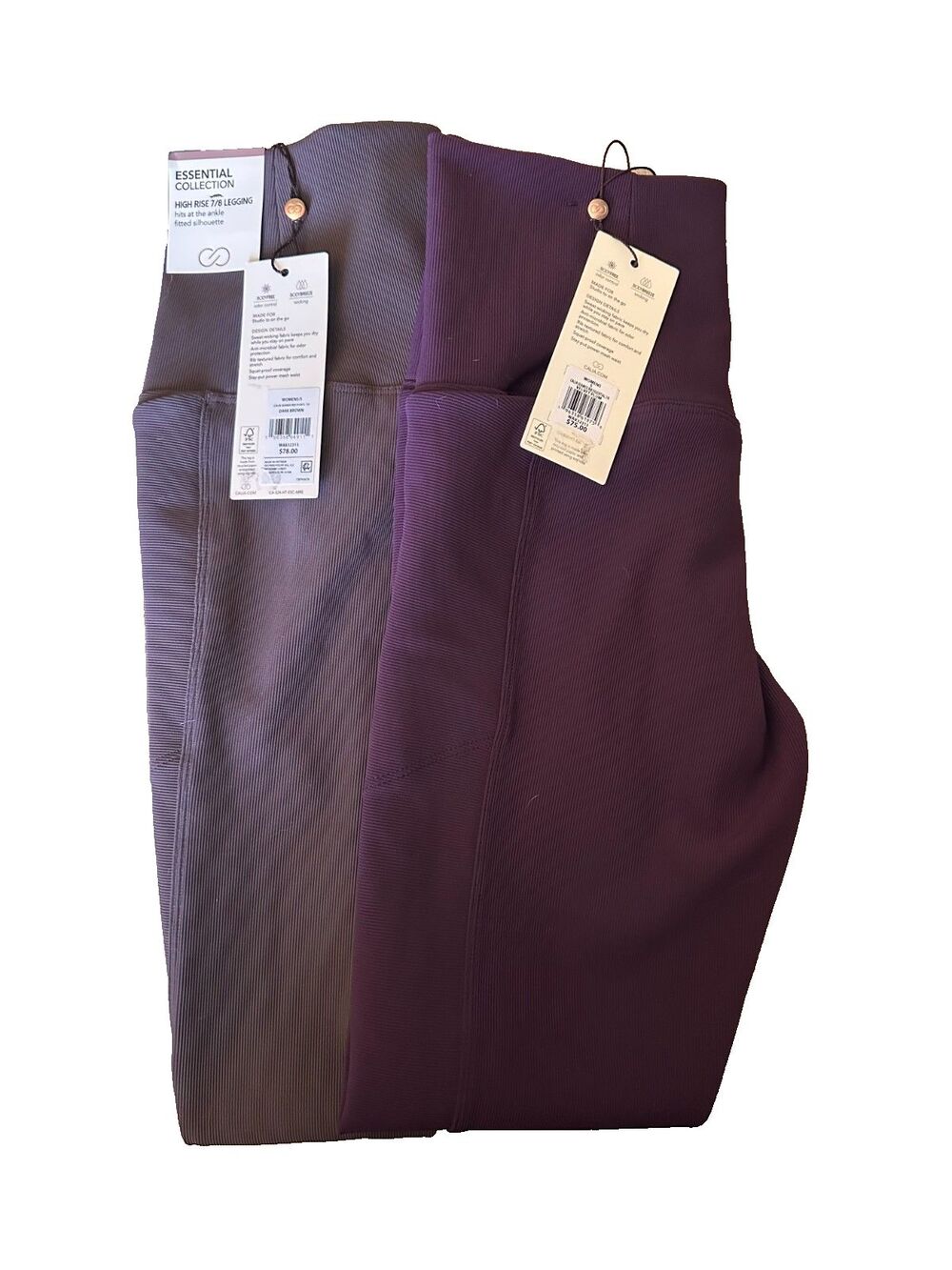 2 Pair CALIA High Rise Ribbed Leggings S Plum Brown 7/8 Fall Athleisure NWT
